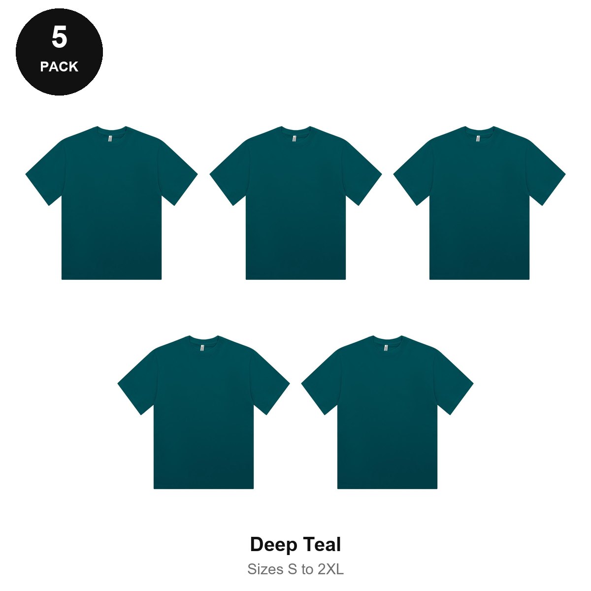 Organic Combed 180gsm T-Shirts 5 Pack - 100% organic cotton 180gsm, Sizes S-2XL - Deep Teal
