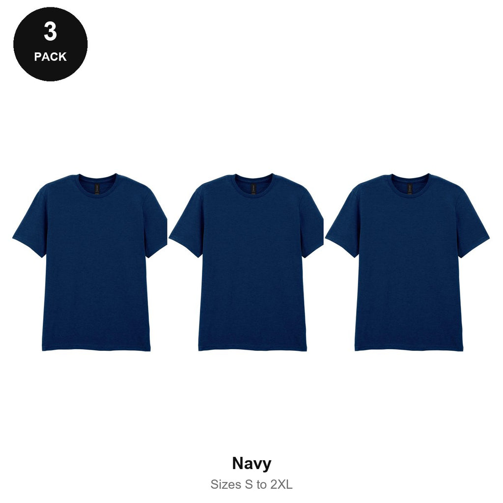 Gildan Softstyle T-Shirts 3 Pack - 100% ringspun cotton 150gsm, Sizes S-2XL - Navy