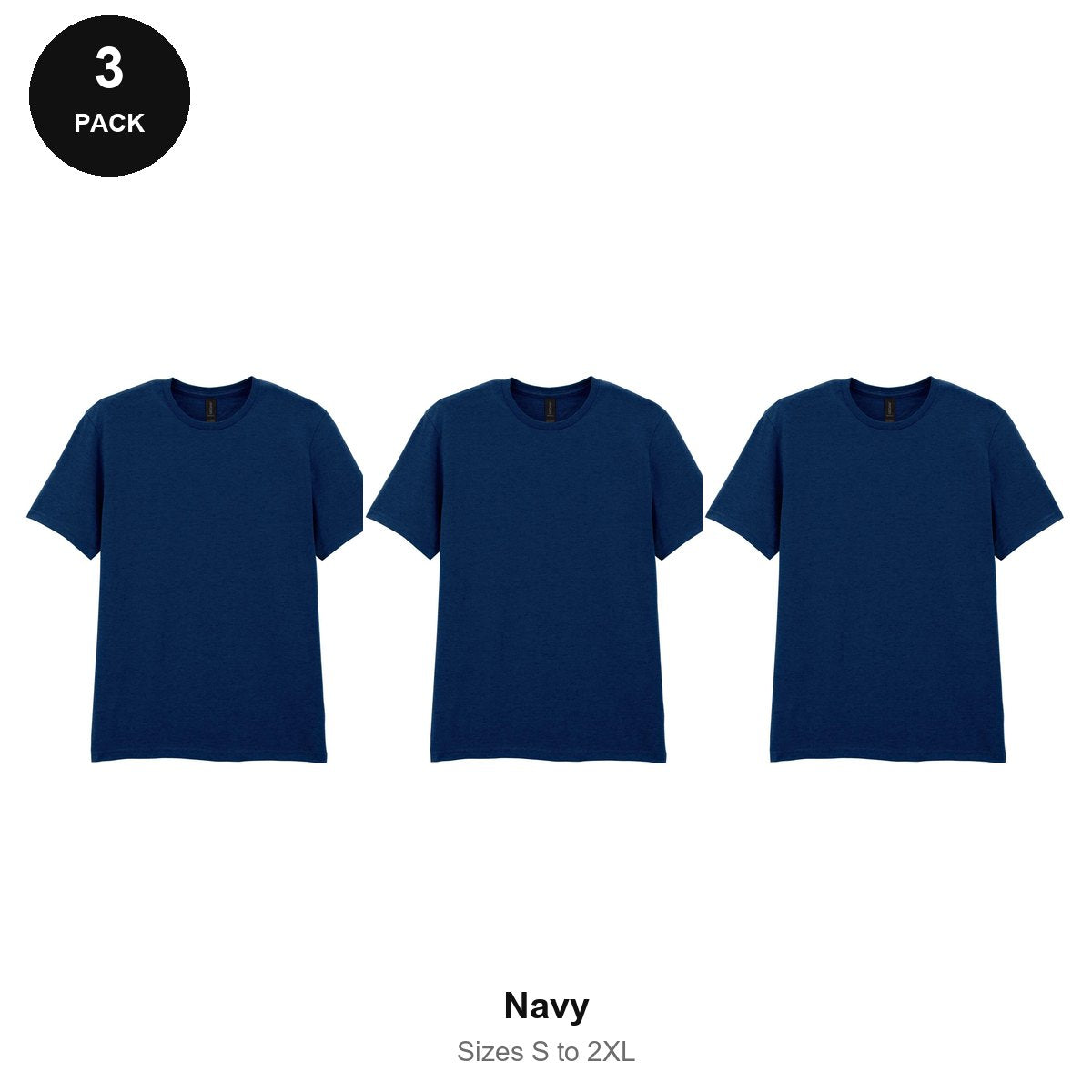 Gildan Softstyle T-Shirts 3 Pack - 100% ringspun cotton 150gsm, Sizes S-2XL - Navy