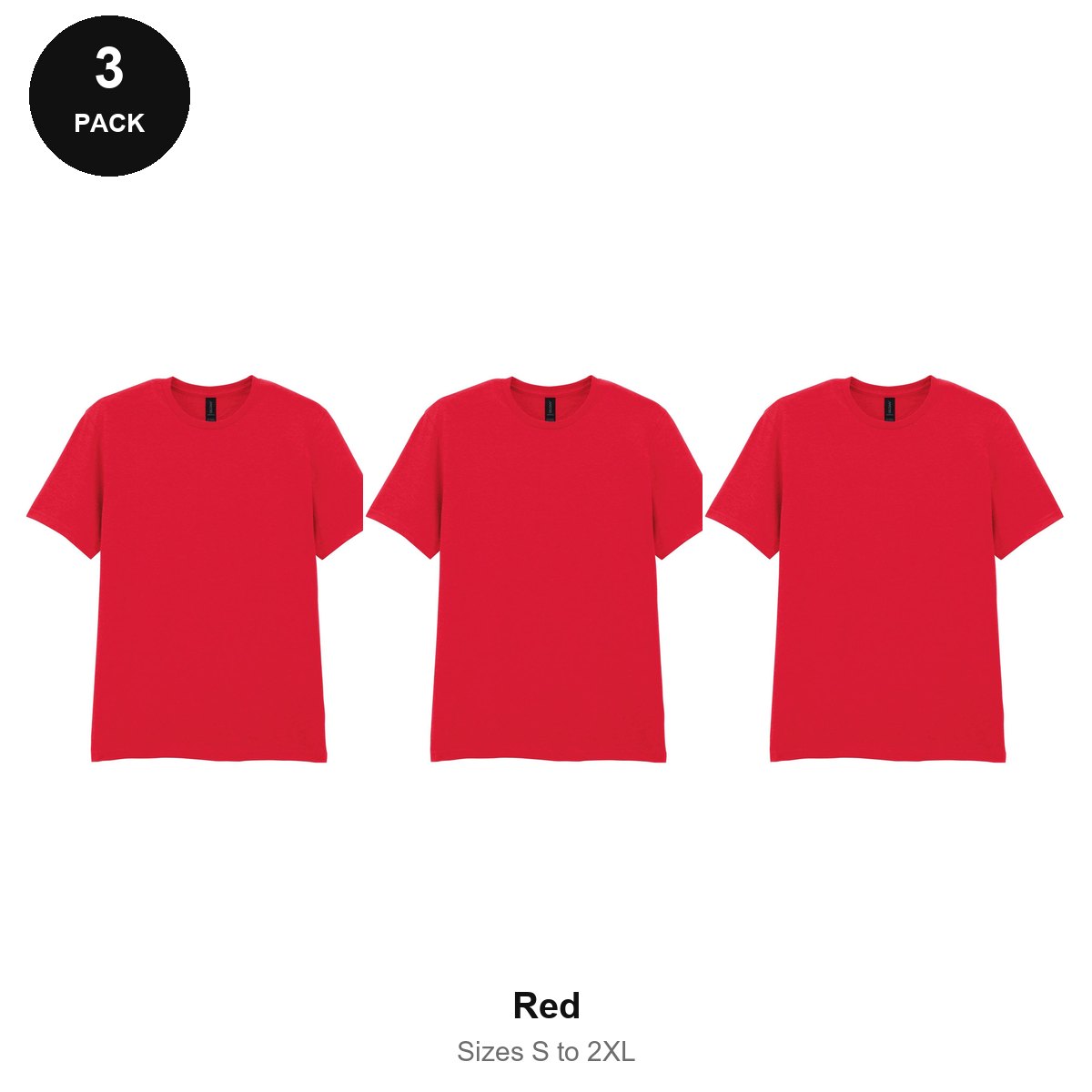 Gildan Softstyle T-Shirts 3 Pack - 100% ringspun cotton 150gsm, Sizes S-2XL - Red