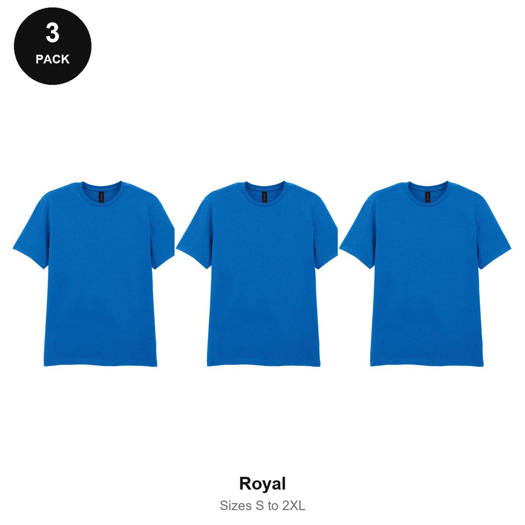 Gildan Softstyle T-Shirts 3 Pack - 100% ringspun cotton 150gsm, Sizes S-2XL - Royal