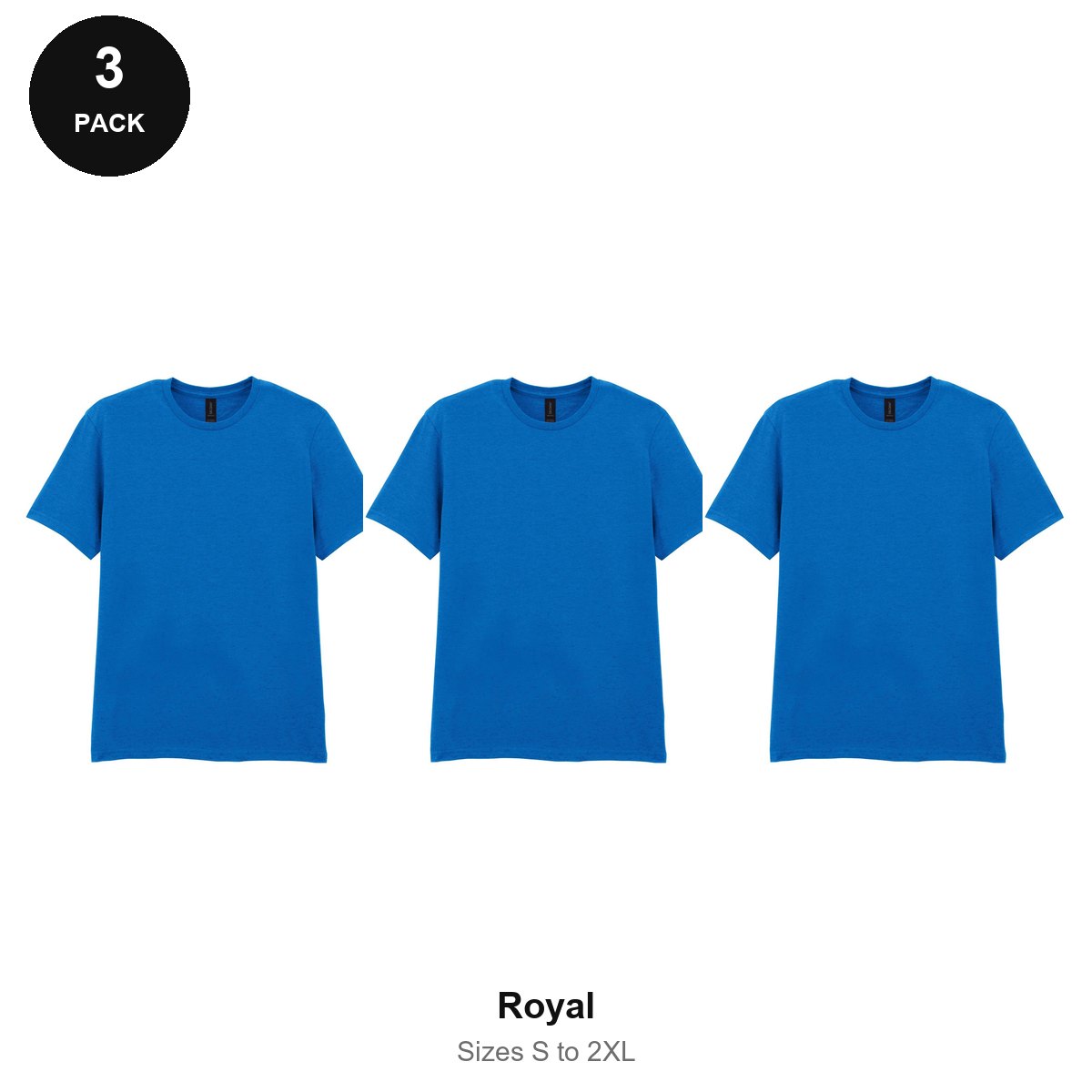Gildan Softstyle T-Shirts 3 Pack - 100% ringspun cotton 150gsm, Sizes S-2XL - Royal