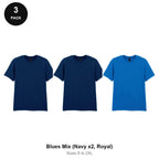 Gildan Softstyle T-Shirts 3 Pack - 100% ringspun cotton 150gsm, Sizes S-2XL - Blues Mix (Navy x2, Royal)