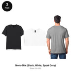 Gildan Softstyle T-Shirts 3 Pack - 100% ringspun cotton 150gsm, Sizes S-2XL - Mono Mix (Black, White, Sport Grey)