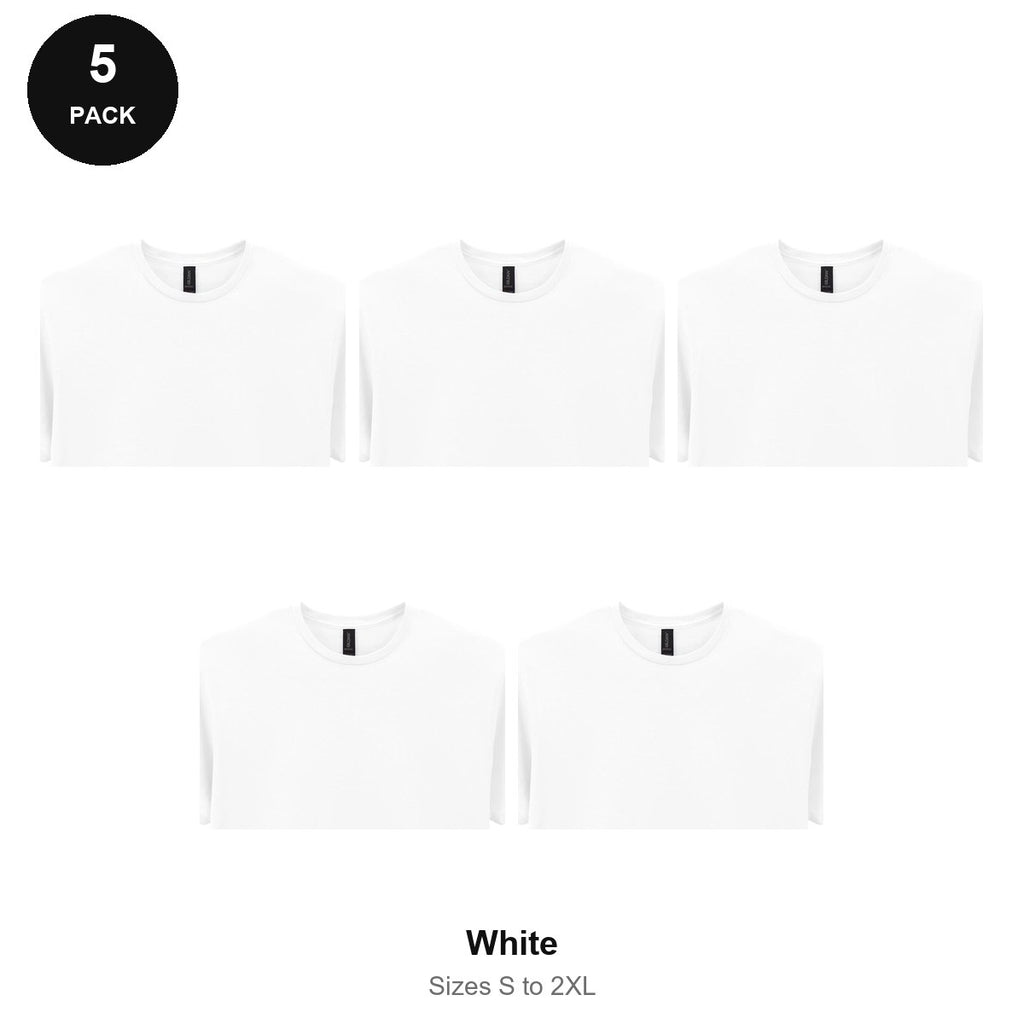 Gildan Softstyle T-Shirts 5 Pack - 100% ringspun cotton 150gsm, Sizes S-2XL - White