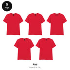 Gildan Softstyle T-Shirts 5 Pack - 100% ringspun cotton 150gsm, Sizes S-2XL - Red