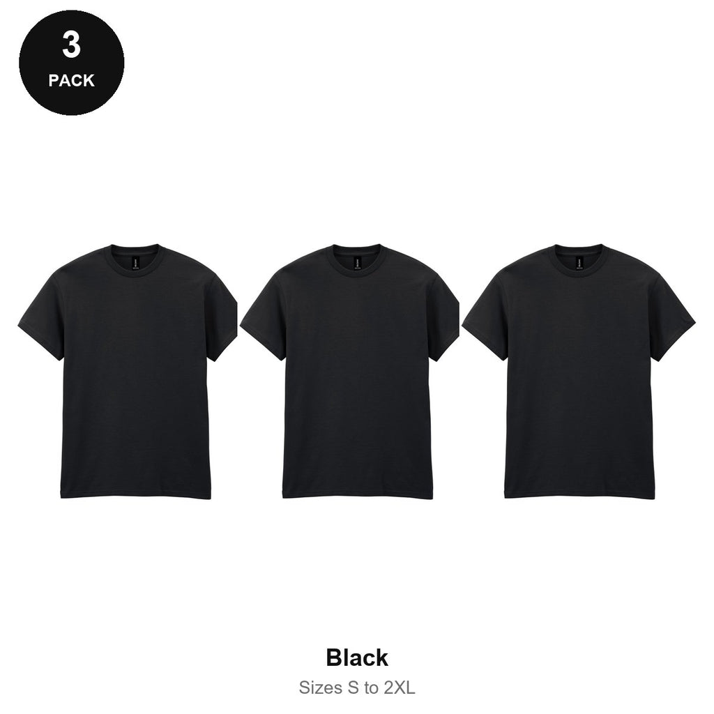 Gildan Heavy Cotton T-Shirts 3 Pack - 100% cotton 180gsm, Sizes S-2XL - Black