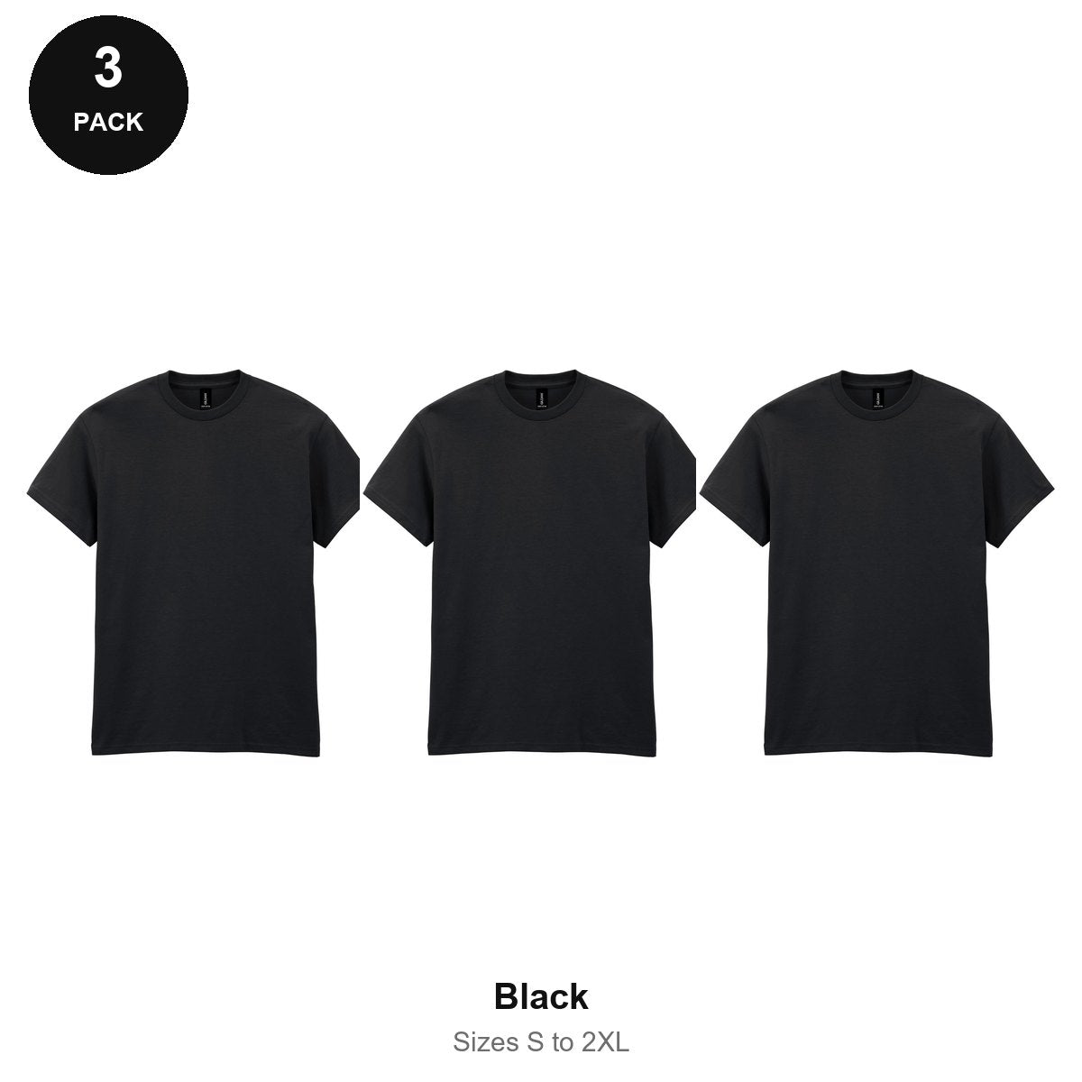 Gildan Heavy Cotton T-Shirts 3 Pack - 100% cotton 180gsm, Sizes S-2XL - Black