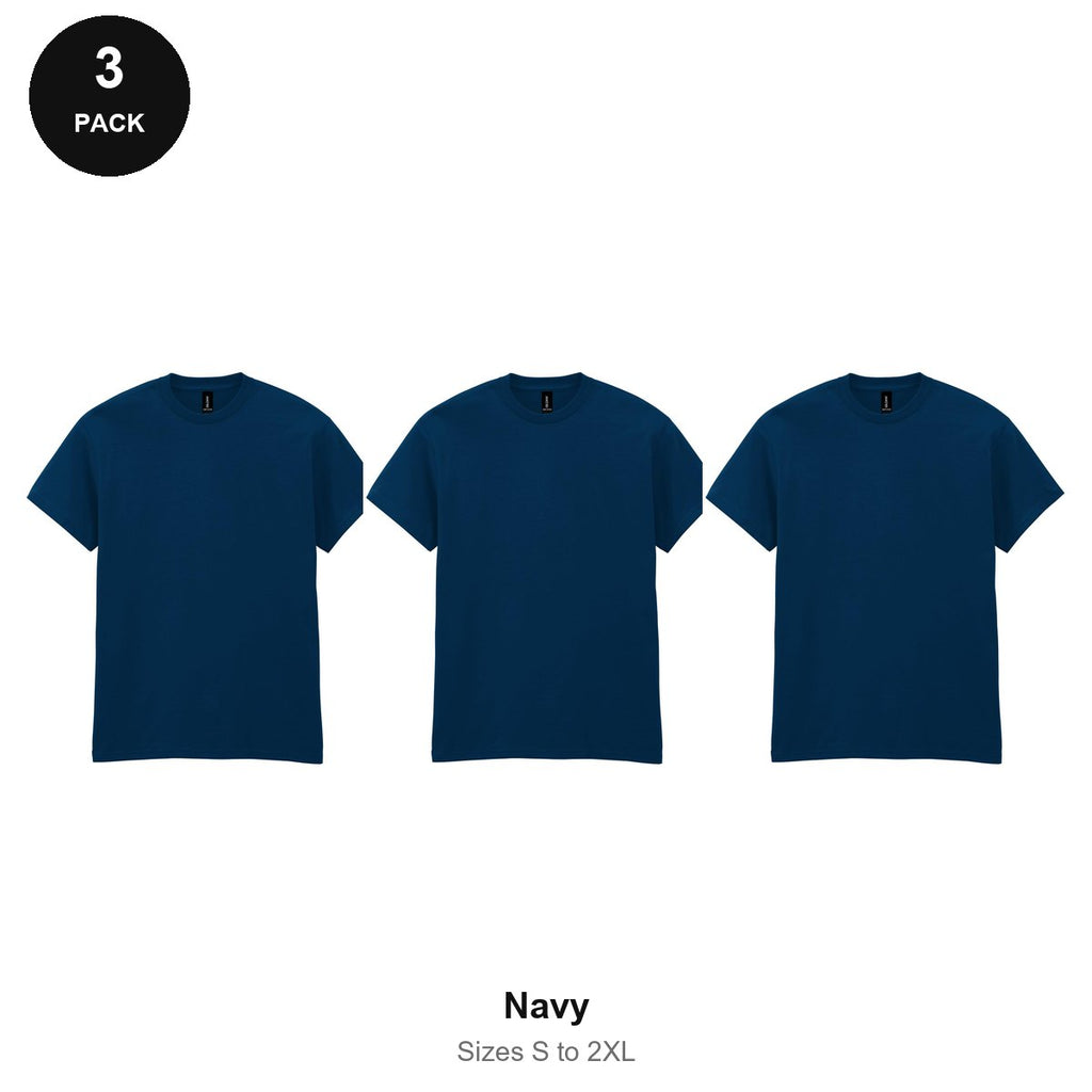 Gildan Heavy Cotton T-Shirts 3 Pack - 100% cotton 180gsm, Sizes S-2XL - Navy