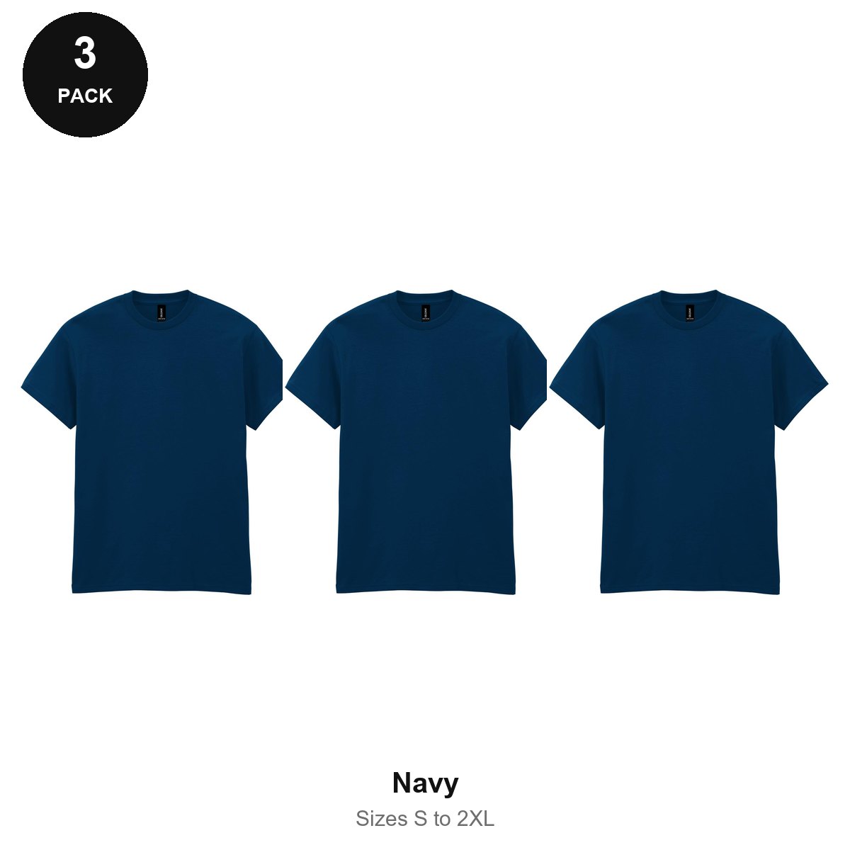 Gildan Heavy Cotton T-Shirts 3 Pack - 100% cotton 180gsm, Sizes S-2XL - Navy