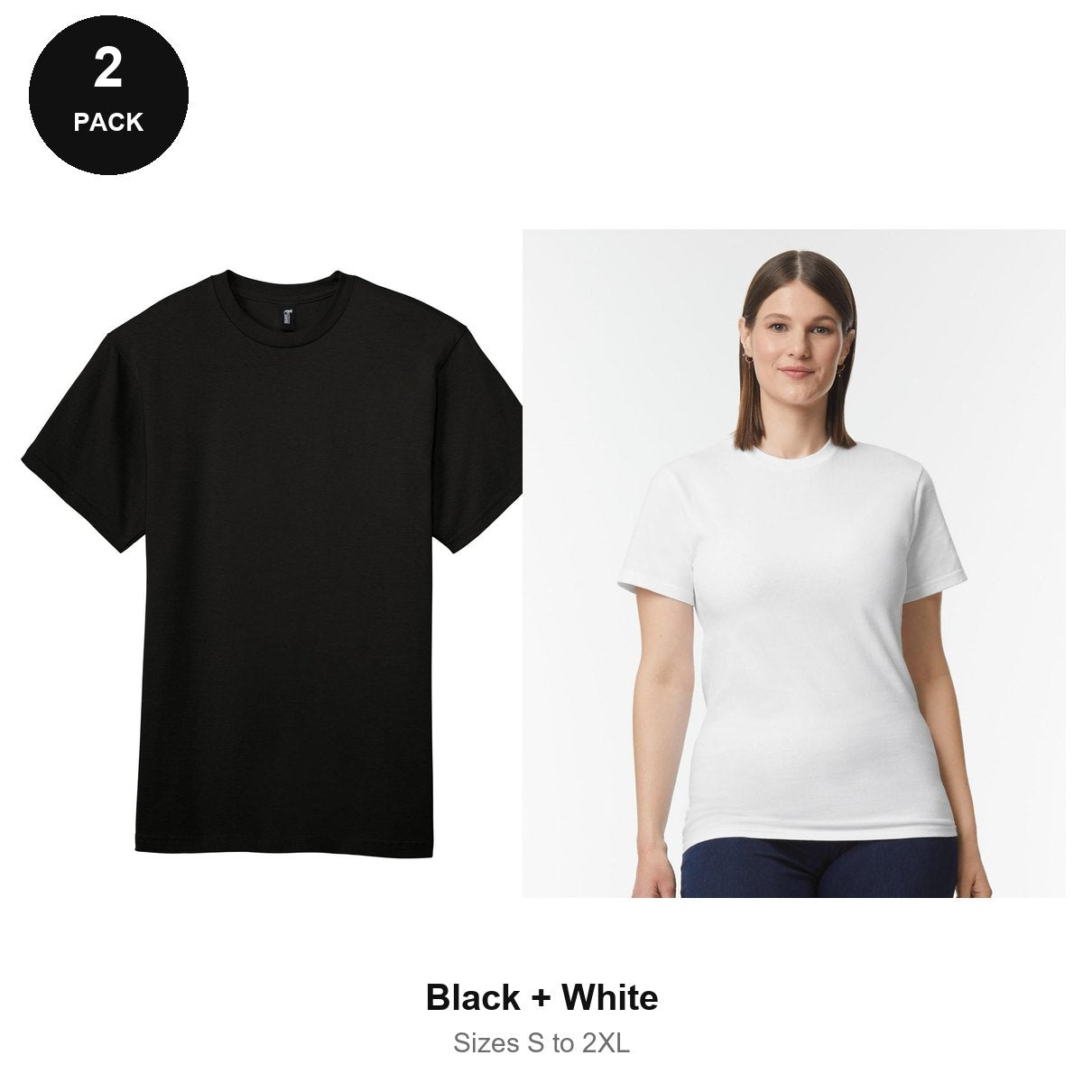 Gildan Hammer 205gsm T-Shirts 2 Pack - 100% ringspun cotton 205gsm, Sizes S-2XL - Black + White