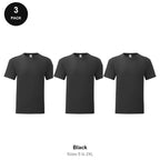 Fruit of the Loom Iconic 150 T-Shirts 3 Pack - 100% cotton 150gsm, Sizes S-2XL - Black