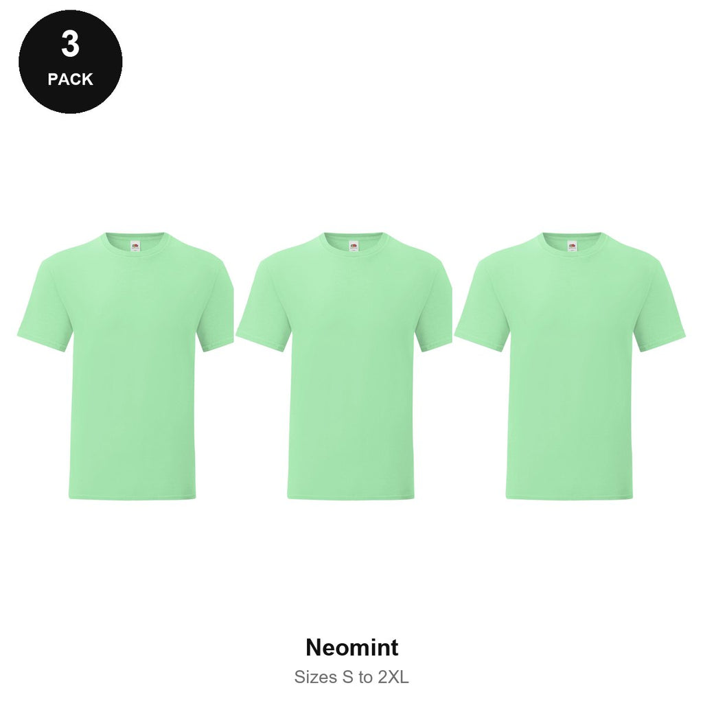 Fruit of the Loom Iconic 150 T-Shirts 3 Pack - 100% cotton 150gsm, Sizes S-2XL - Neomint