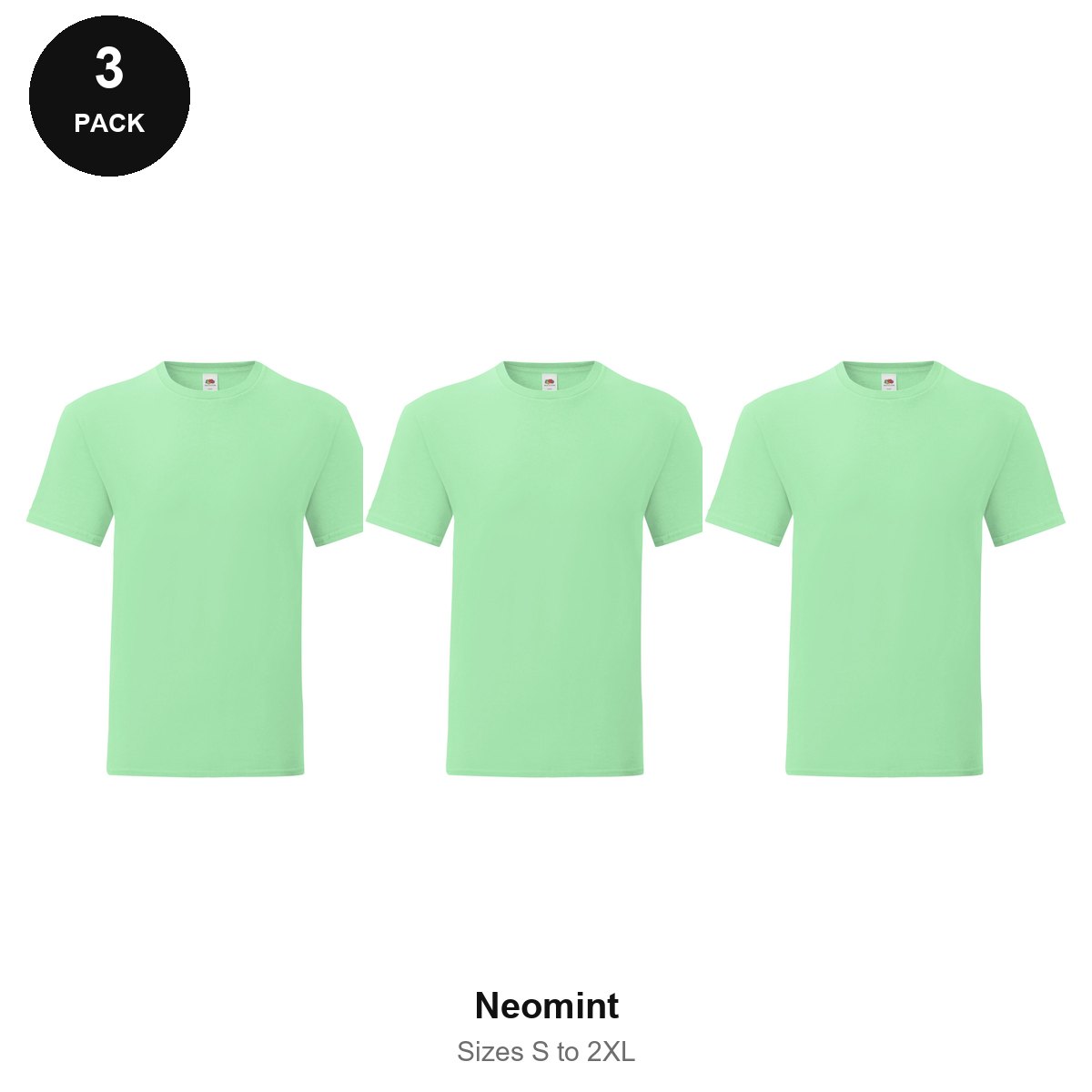 Fruit of the Loom Iconic 150 T-Shirts 3 Pack - 100% cotton 150gsm, Sizes S-2XL - Neomint