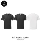 Fruit of the Loom Iconic 150 T-Shirts 3 Pack - 100% cotton 150gsm, Sizes S-2XL - Mono Mix (Black x2, White)
