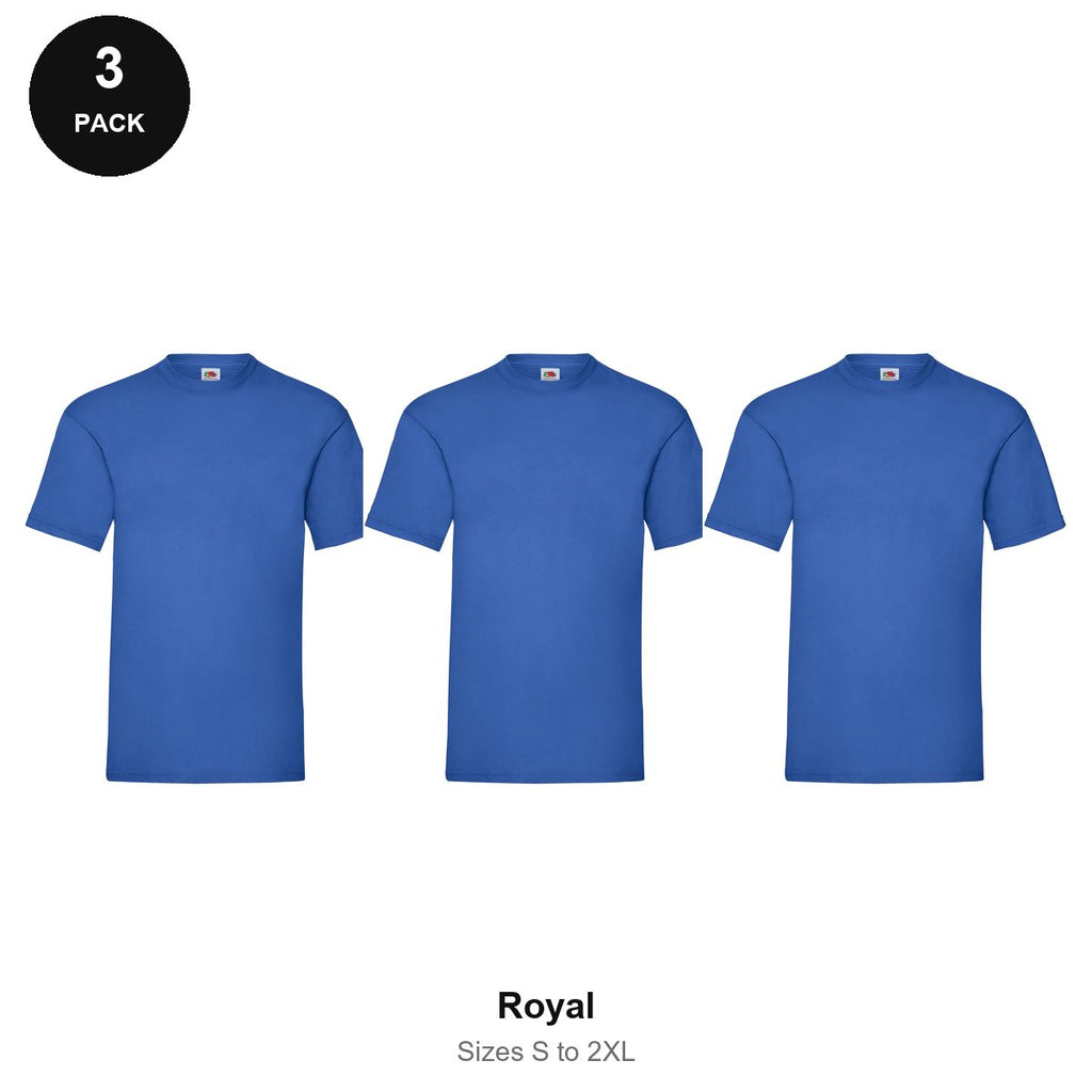 Fruit of the Loom Valueweight T-Shirts 3 Pack - 100% cotton 165gsm, Sizes S-2XL - Royal