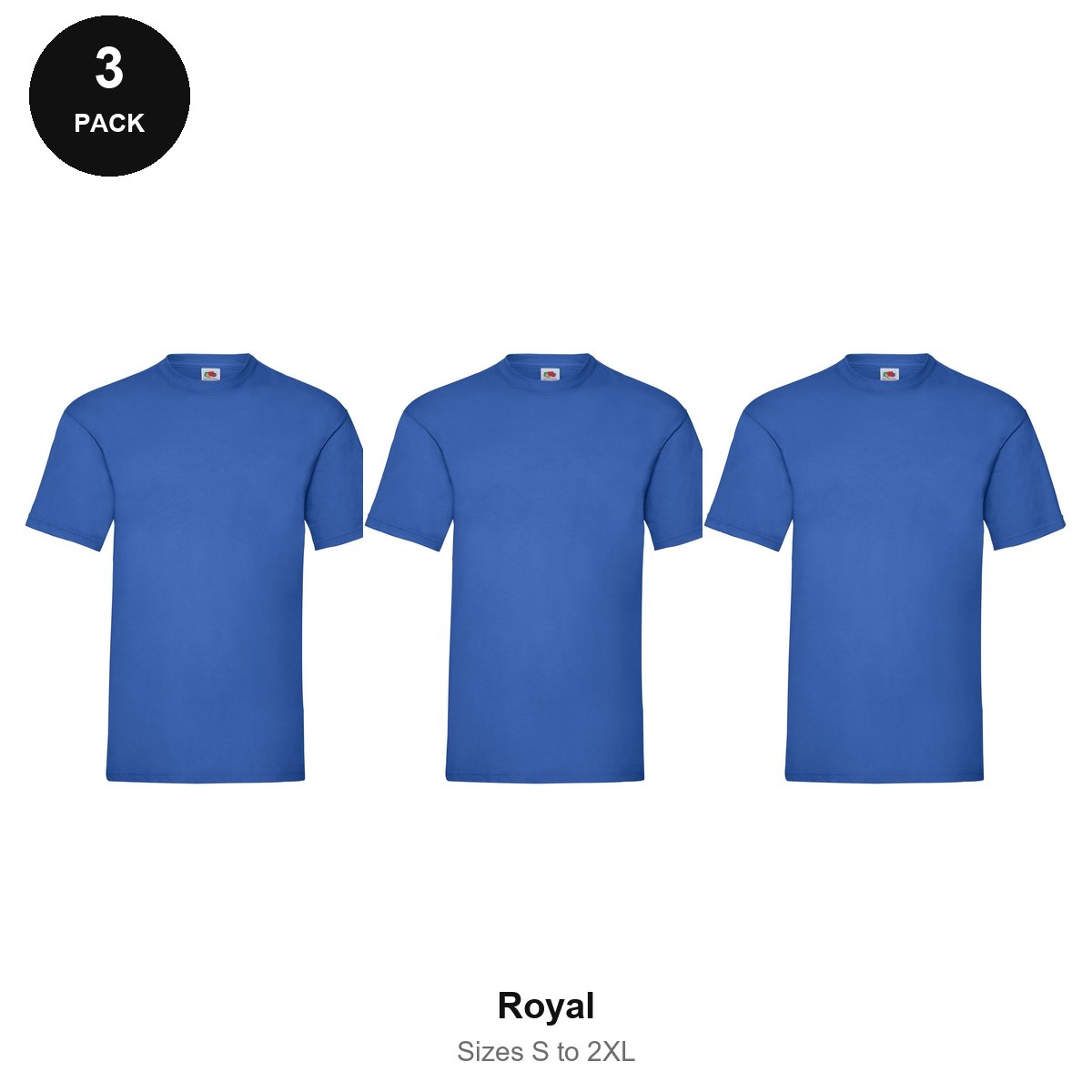 Fruit of the Loom Valueweight T-Shirts 3 Pack - 100% cotton 165gsm, Sizes S-2XL - Royal