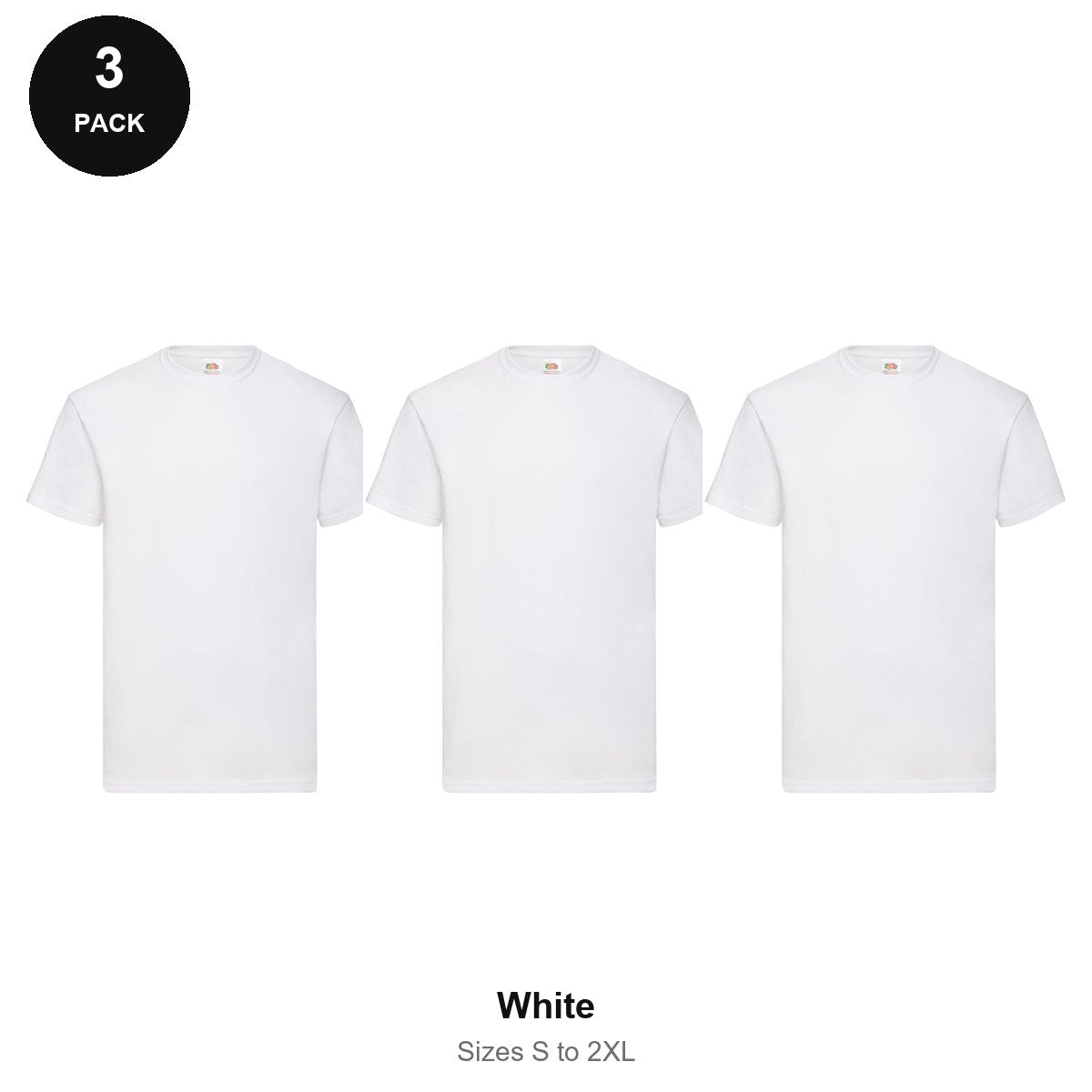 Fruit of the Loom Valueweight T-Shirts 3 Pack - 100% cotton 165gsm, Sizes S-2XL - White