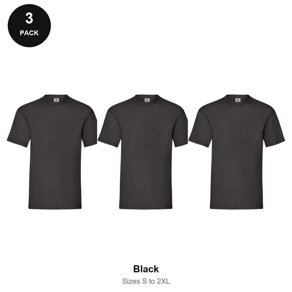 Fruit of the Loom Valueweight T-Shirts 3 Pack - 100% cotton 165gsm, Sizes S-2XL - Black