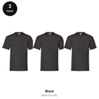 Fruit of the Loom Valueweight T-Shirts 3 Pack - 100% cotton 165gsm, Sizes S-2XL - Black