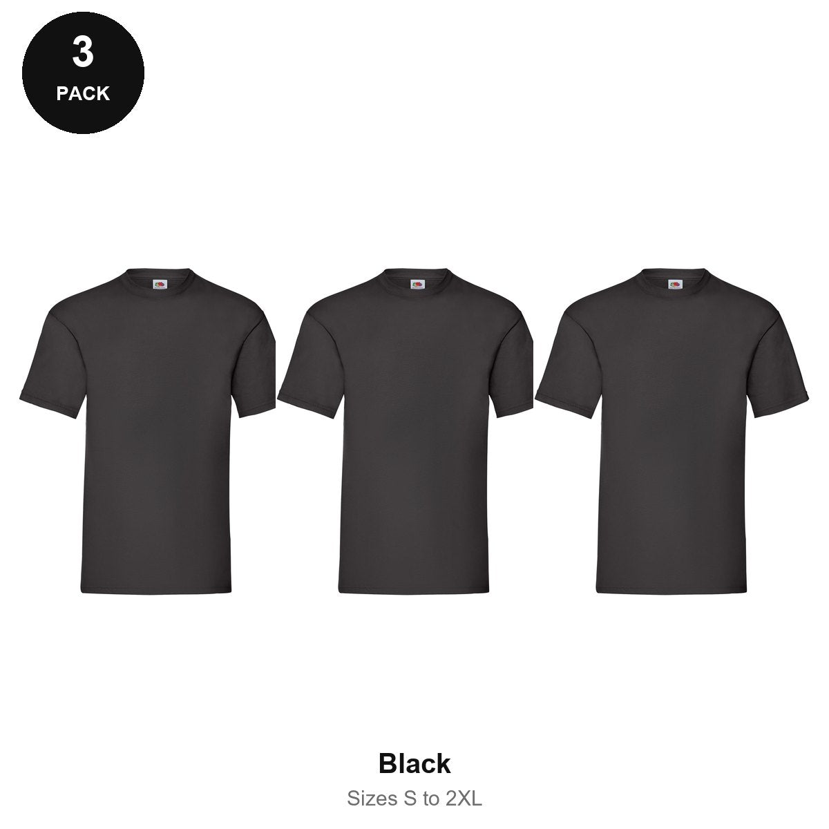 Fruit of the Loom Valueweight T-Shirts 3 Pack - 100% cotton 165gsm, Sizes S-2XL - Black