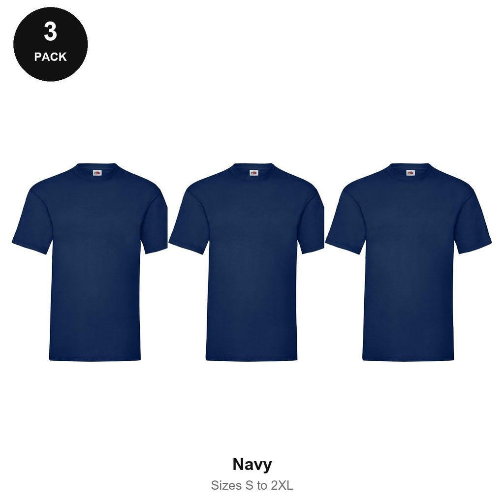 Fruit of the Loom Valueweight T-Shirts 3 Pack - 100% cotton 165gsm, Sizes S-2XL - Navy
