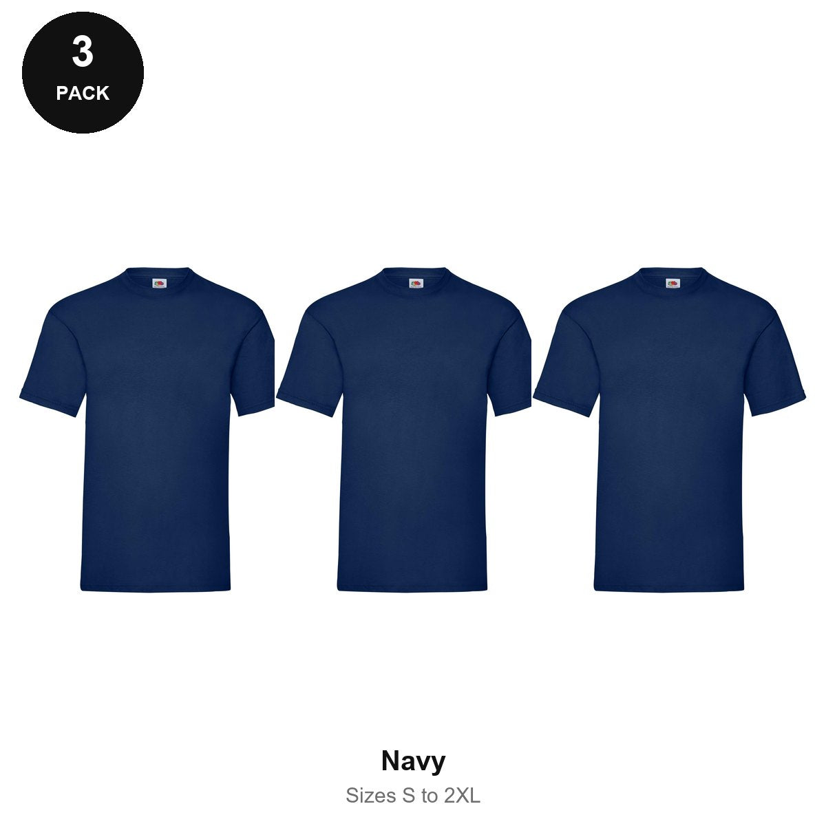 Fruit of the Loom Valueweight T-Shirts 3 Pack - 100% cotton 165gsm, Sizes S-2XL - Navy