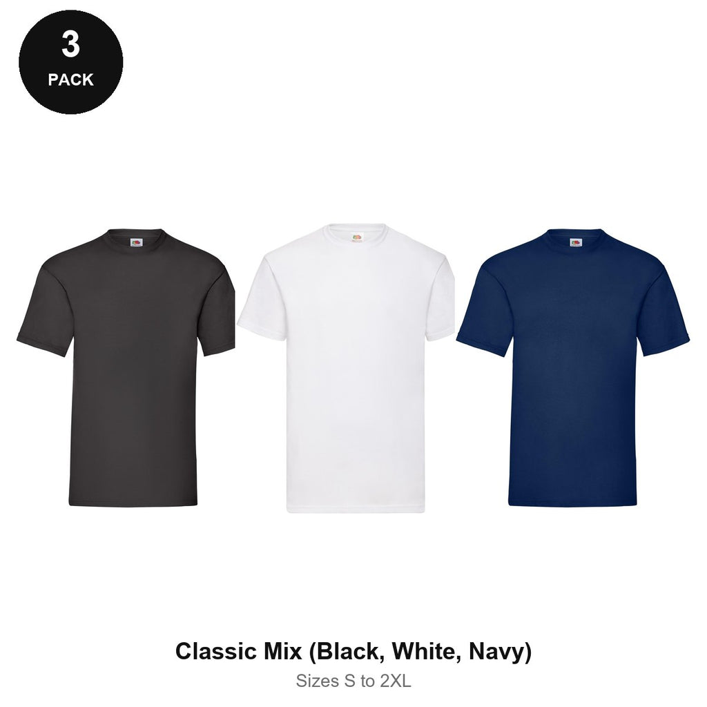 Fruit of the Loom Valueweight T-Shirts 3 Pack - 100% cotton 165gsm, Sizes S-2XL - Classic Mix (Black, White, Navy)