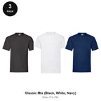 Fruit of the Loom Valueweight T-Shirts 3 Pack - 100% cotton 165gsm, Sizes S-2XL - Classic Mix (Black, White, Navy)