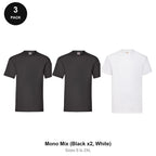 Fruit of the Loom Valueweight T-Shirts 3 Pack - 100% cotton 165gsm, Sizes S-2XL - Mono Mix (Black x2, White)