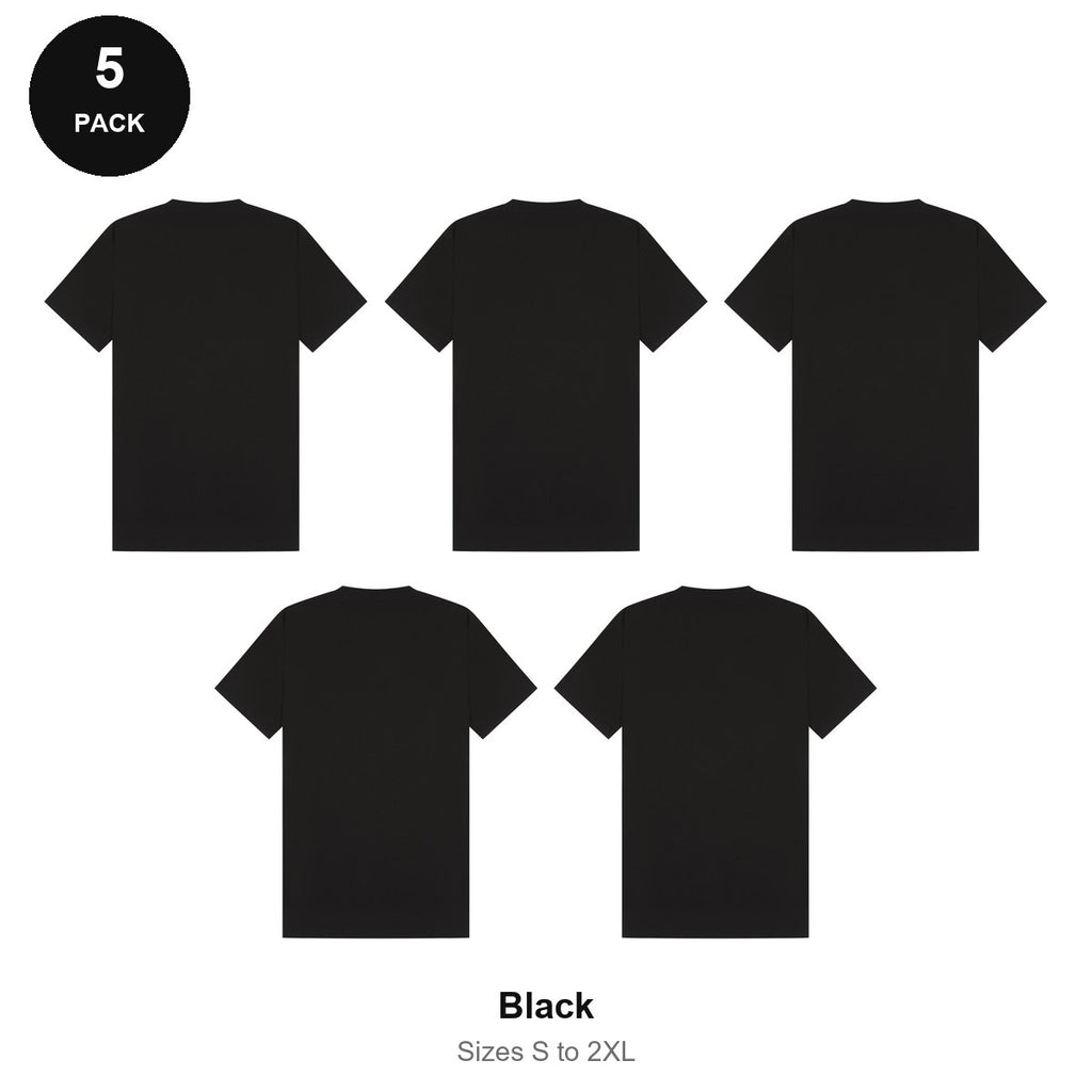 Mens Plain T-Shirts 5 Pack - 100% ringspun cotton 150gsm, Sizes S-2XL - Black