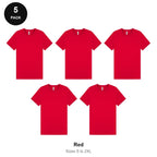 Mens Plain T-Shirts 5 Pack - 100% ringspun cotton 150gsm, Sizes S-2XL - Red