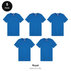 Mens Plain T-Shirts 5 Pack - 100% ringspun cotton 150gsm, Sizes S-2XL - Royal