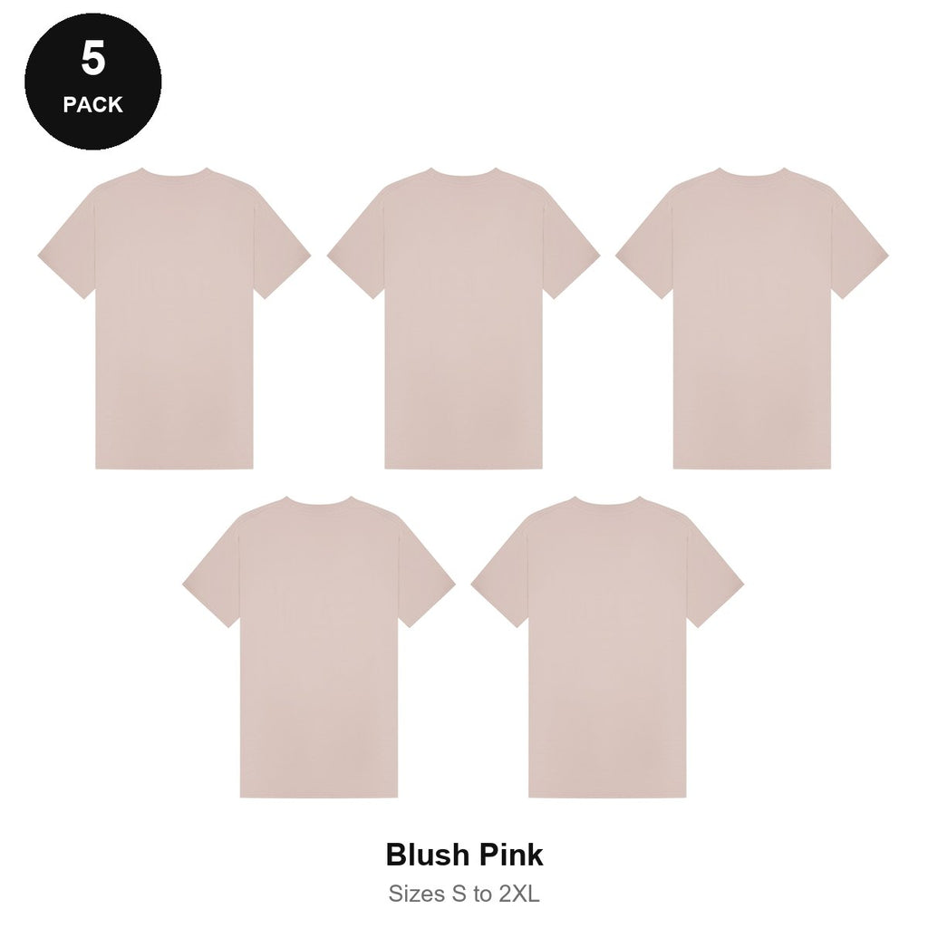 Mens Plain T-Shirts 5 Pack - 100% ringspun cotton 150gsm, Sizes S-2XL - Blush Pink
