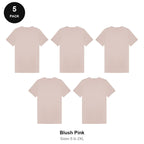 Mens Plain T-Shirts 5 Pack - 100% ringspun cotton 150gsm, Sizes S-2XL - Blush Pink