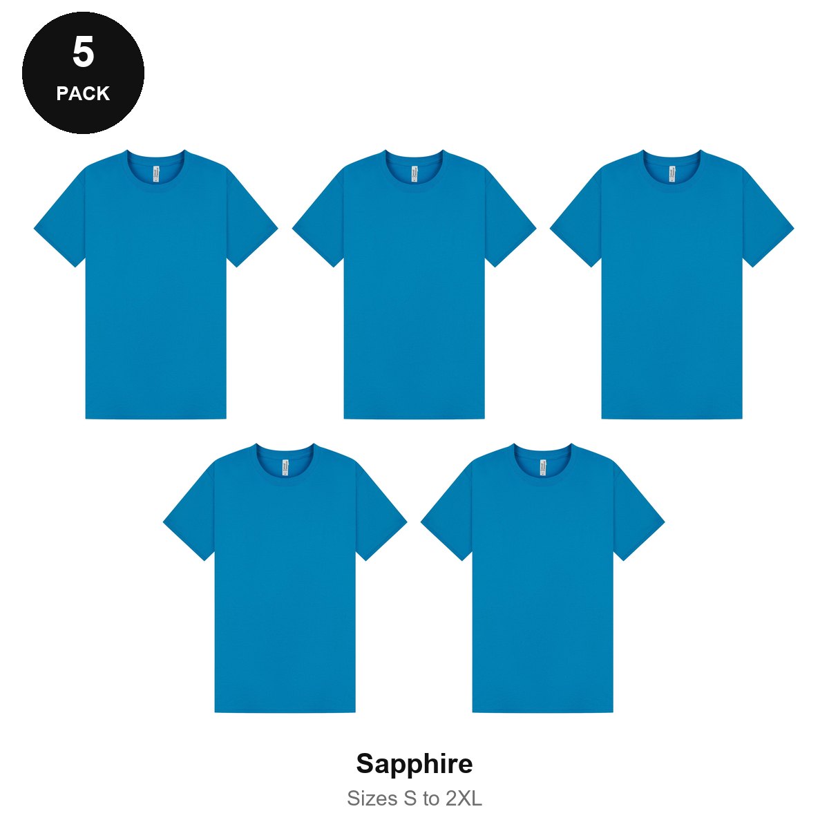 Mens Plain T-Shirts 5 Pack - 100% ringspun cotton 150gsm, Sizes S-2XL - Sapphire