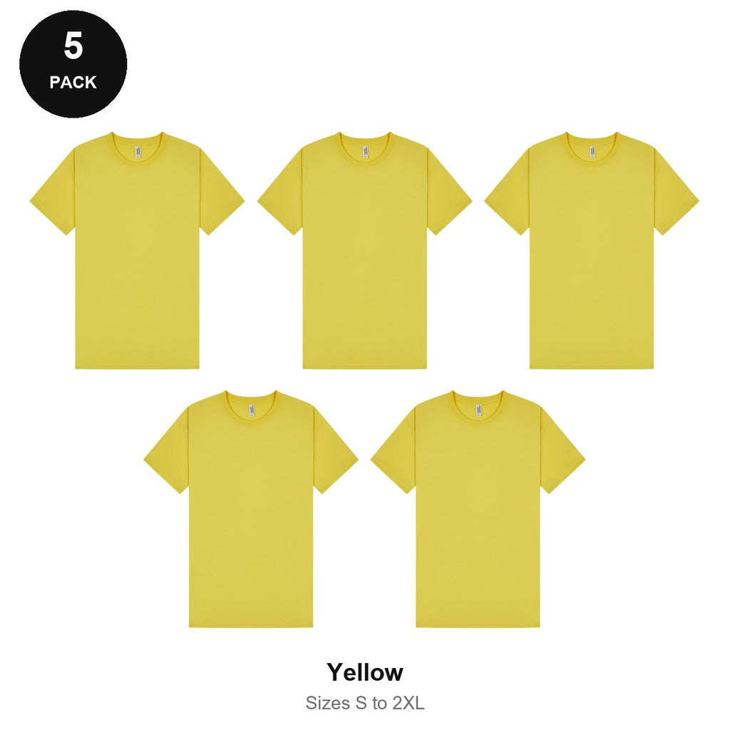 Mens Plain T-Shirts 5 Pack - 100% ringspun cotton 150gsm, Sizes S-2XL - Yellow