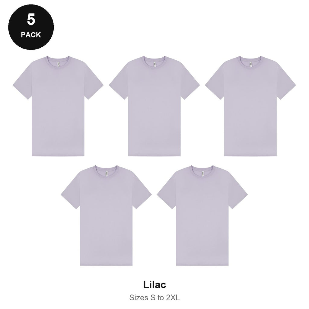 Mens Plain T-Shirts 5 Pack - 100% ringspun cotton 150gsm, Sizes S-2XL - Lilac