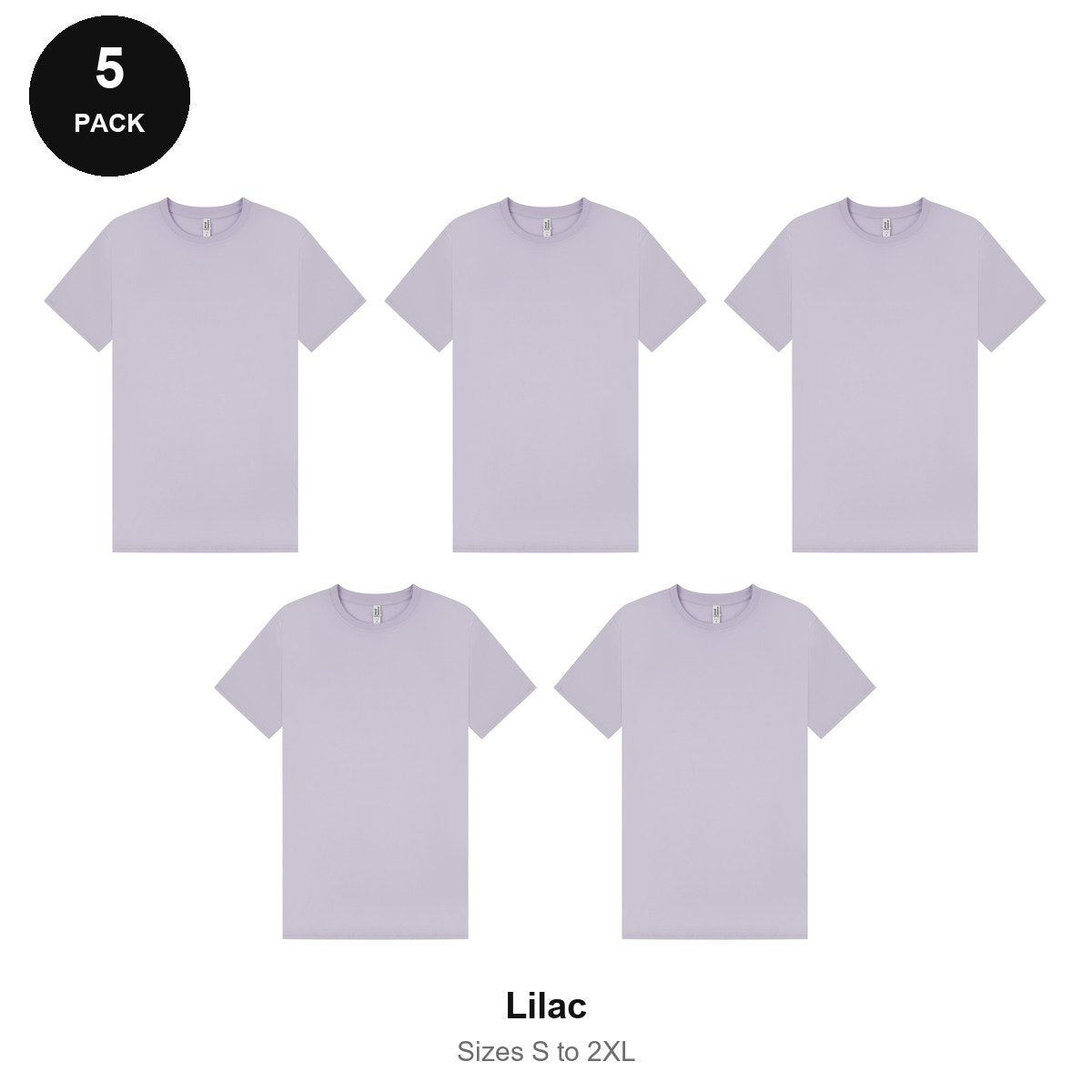 Mens Plain T-Shirts 5 Pack - 100% ringspun cotton 150gsm, Sizes S-2XL - Lilac