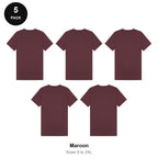 Mens Plain T-Shirts 5 Pack - 100% ringspun cotton 150gsm, Sizes S-2XL - Maroon
