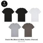 Mens Plain T-Shirts 5 Pack - 100% ringspun cotton 150gsm, Sizes S-2XL - Classic Mix (Black x2, White, Heather, Charcoal)