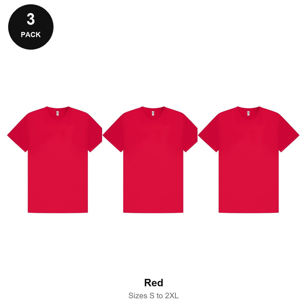 Mens Gym Sports Tech T-Shirts 3 Pack - 100% polyester 140gsm, Sizes S-2XL, Gym & Sports - Red