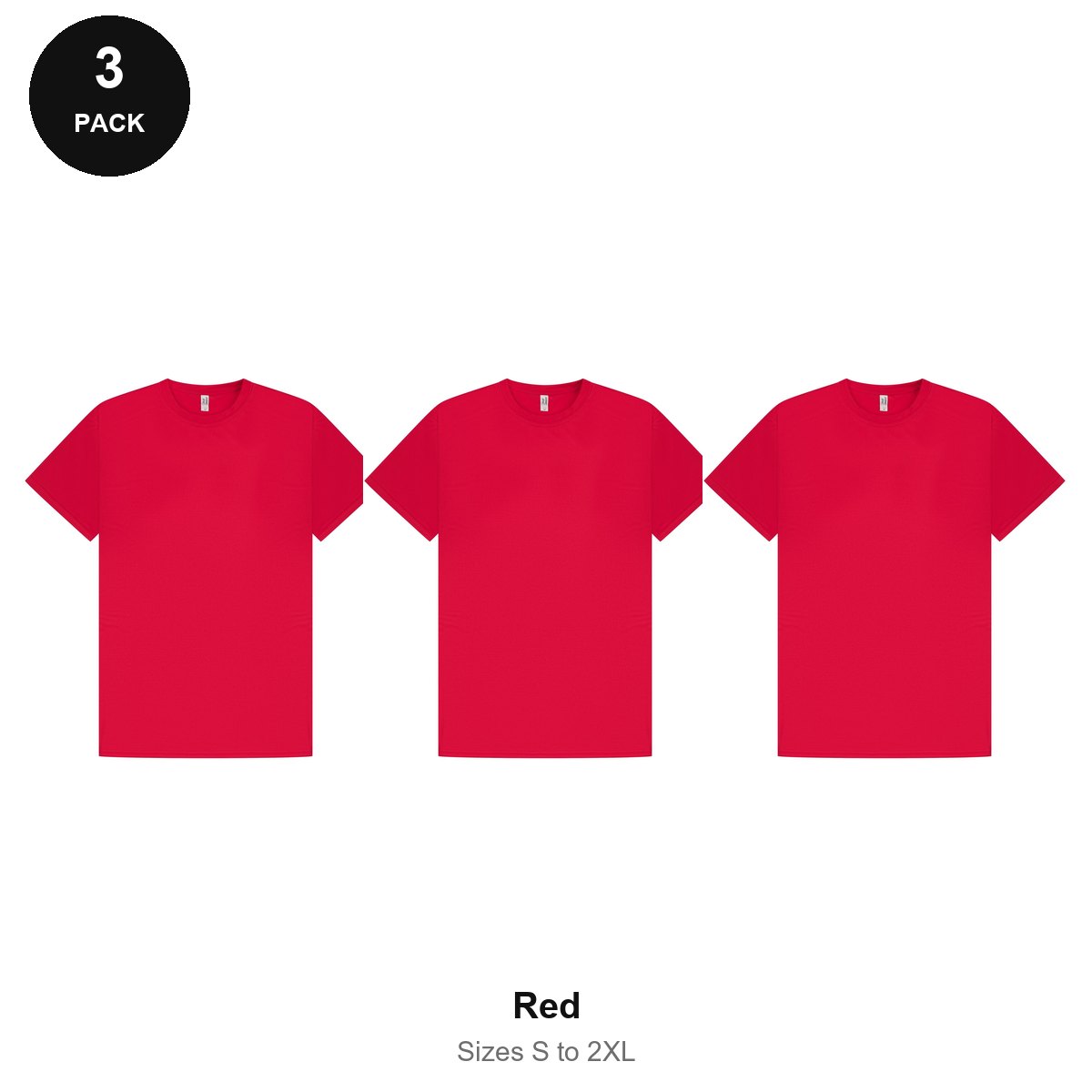 Mens Gym Sports Tech T-Shirts 3 Pack - 100% polyester 140gsm, Sizes S-2XL, Gym & Sports - Red