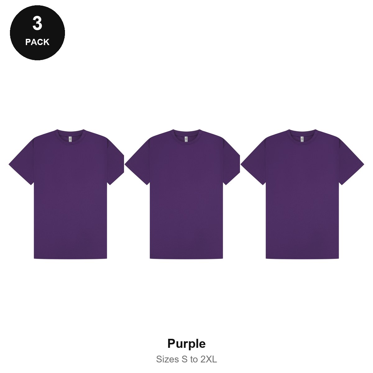 Mens Gym Sports Tech T-Shirts 3 Pack - 100% polyester 140gsm, Sizes S-2XL, Gym & Sports - Purple
