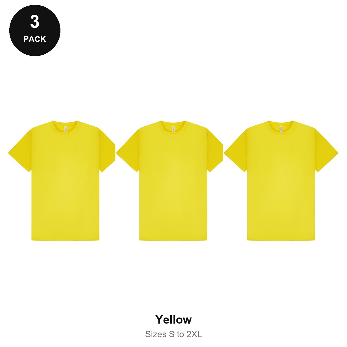 Mens Gym Sports Tech T-Shirts 3 Pack - 100% polyester 140gsm, Sizes S-2XL, Gym & Sports - Yellow