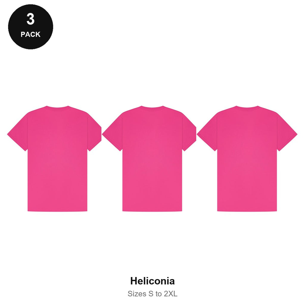 Mens Gym Sports Tech T-Shirts 3 Pack - 100% polyester 140gsm, Sizes S-2XL, Gym & Sports - Heliconia
