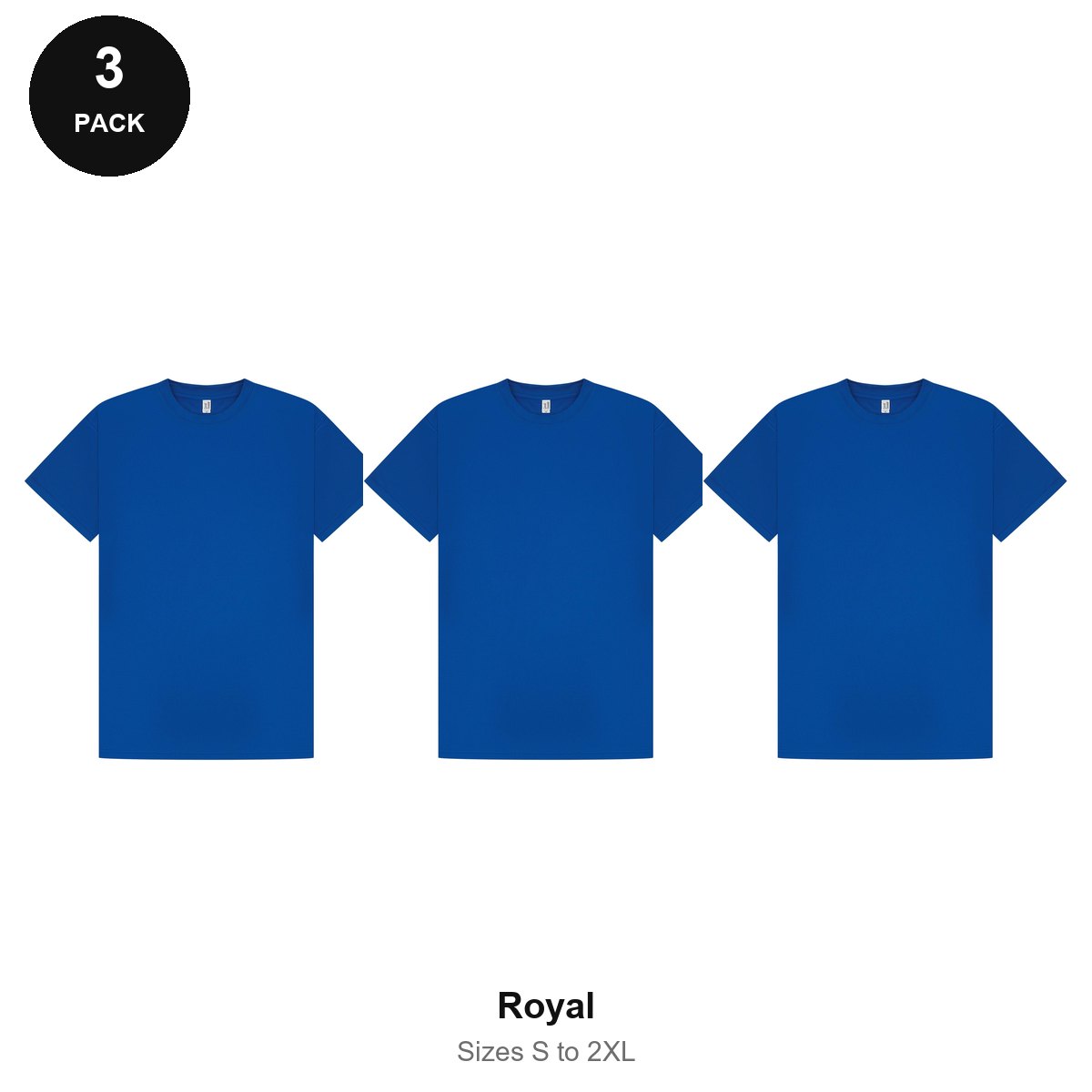 Mens Gym Sports Tech T-Shirts 3 Pack - 100% polyester 140gsm, Sizes S-2XL, Gym & Sports - Royal