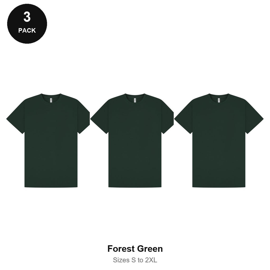 Mens Gym Sports Tech T-Shirts 3 Pack - 100% polyester 140gsm, Sizes S-2XL, Gym & Sports - Forest Green