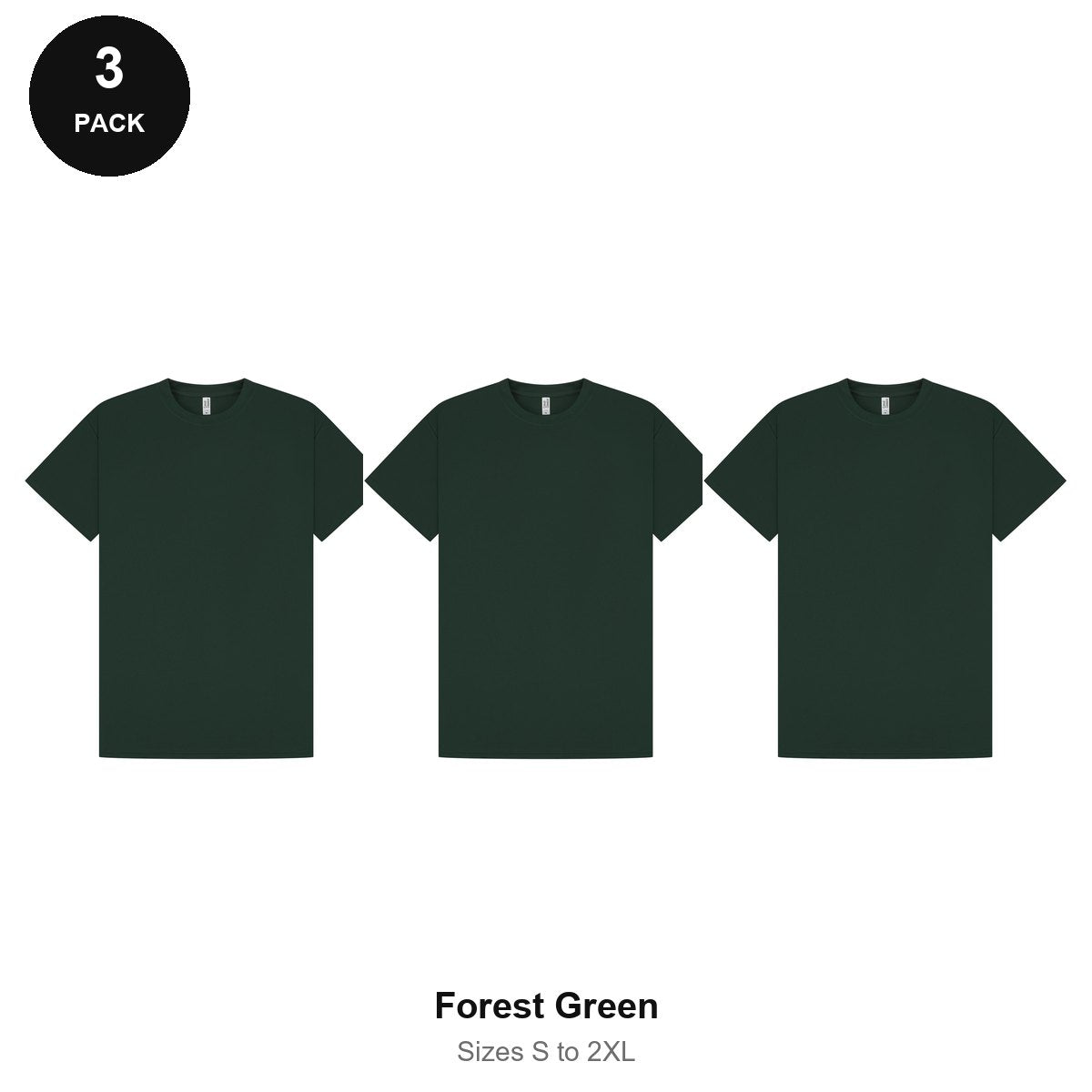 Mens Gym Sports Tech T-Shirts 3 Pack - 100% polyester 140gsm, Sizes S-2XL, Gym & Sports - Forest Green