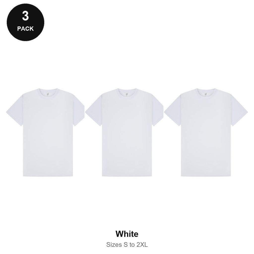 Mens Gym Sports Tech T-Shirts 3 Pack - 100% polyester 140gsm, Sizes S-2XL, Gym & Sports - White